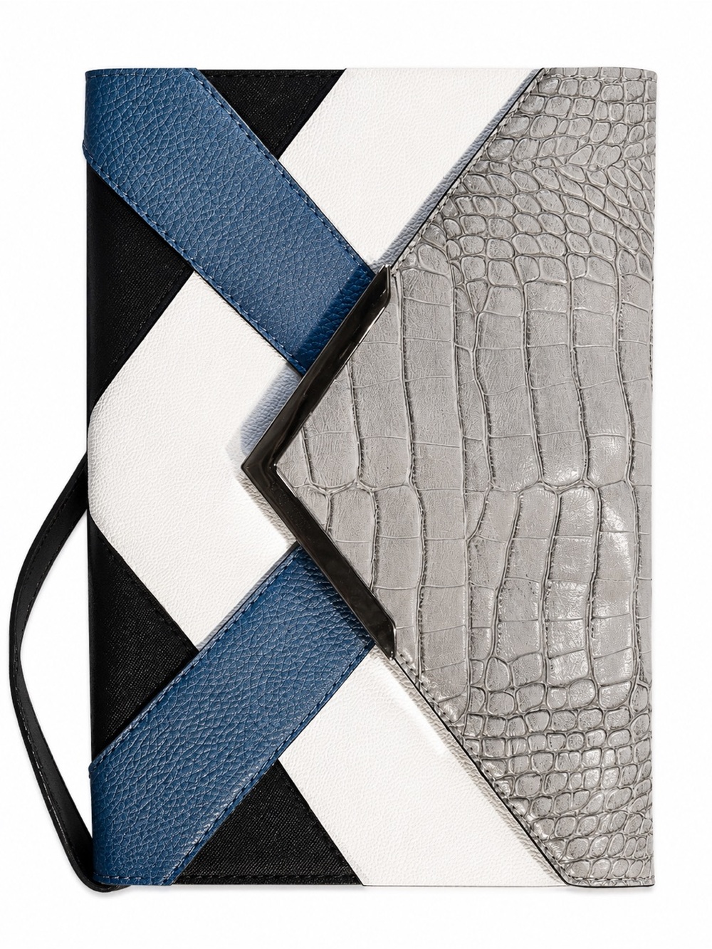Vintage Nine West Faux Leather Clutch – Grey & Blue, Long Chain